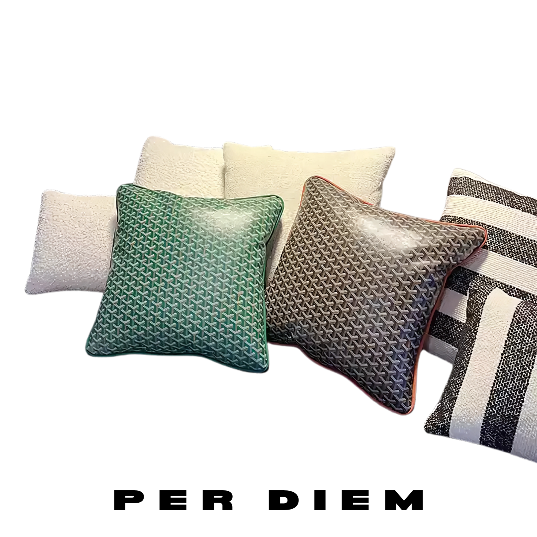 Goyard Inspired Leather Throw Pillow – 18" Waffle Cone Design | Modern Home Decor by Per Diem