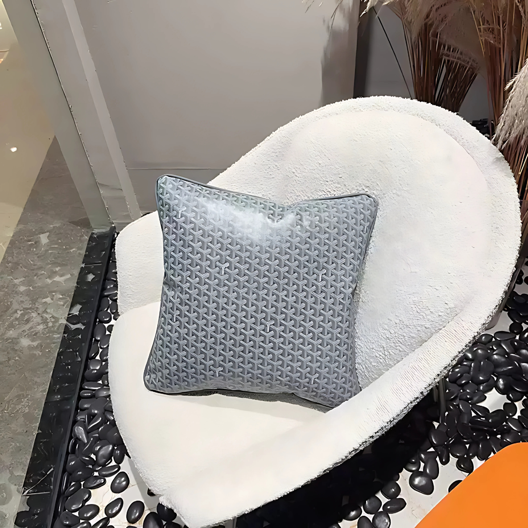 Goyard Inspired Leather Throw Pillow – 18" Waffle Cone Design | Modern Home Decor by Per Diem