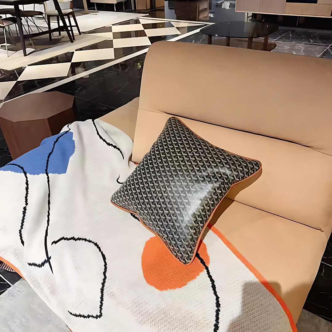 Goyard Inspired Leather Throw Pillow – 18" Waffle Cone Design | Modern Home Decor by Per Diem