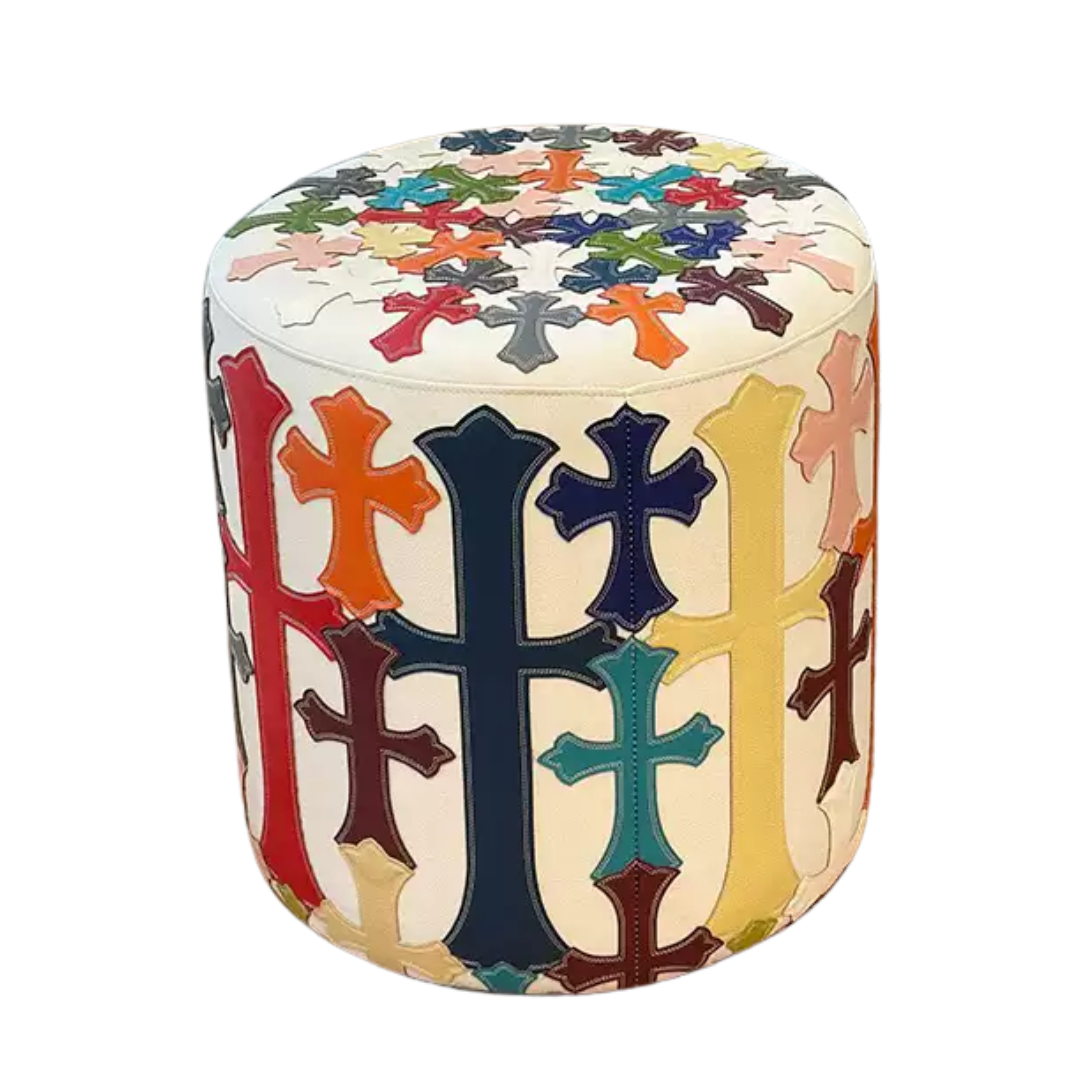 Chrome Hearts inspired Leather Ottoman - White