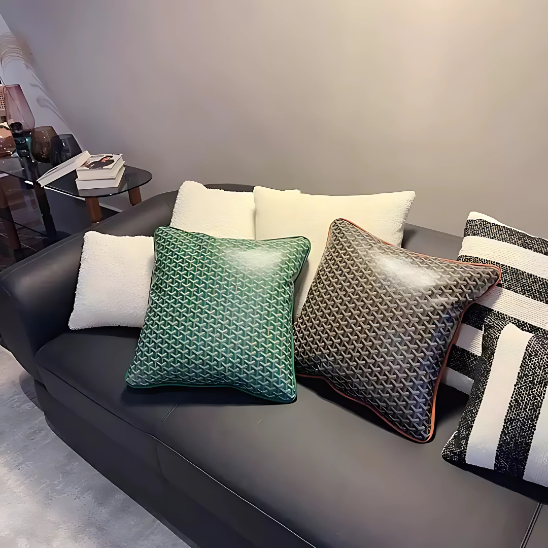 Goyard Inspired Leather Throw Pillow – 18" Waffle Cone Design | Modern Home Decor by Per Diem