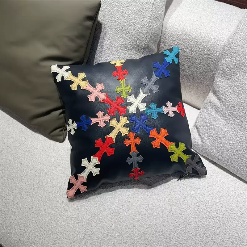 Chrome Hearts Inspired Leather Throw Pillow