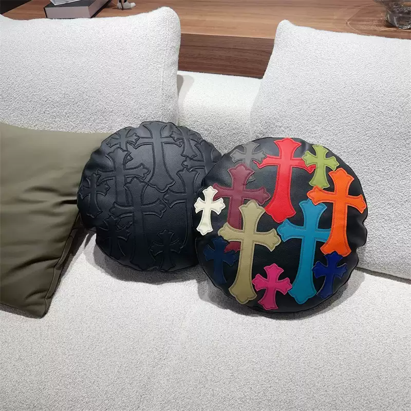 Chrome Hearts Inspired Leather Pillow - Round