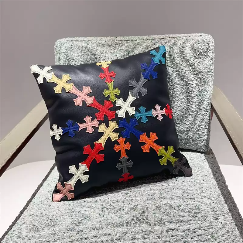 Chrome Hearts Inspired Leather Throw Pillow