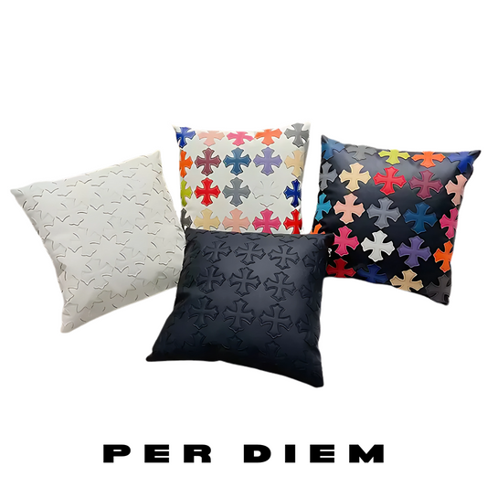 Chrome Heart's Inspired Pillow with Cross Patch Motif - Luxury Embroidered Crosses in Bold Colors for Home Decor