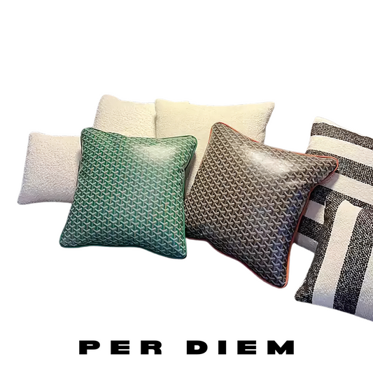Goyard Inspired Leather Throw Pillow – 18" Waffle Cone Design | Modern Home Decor by Per Diem