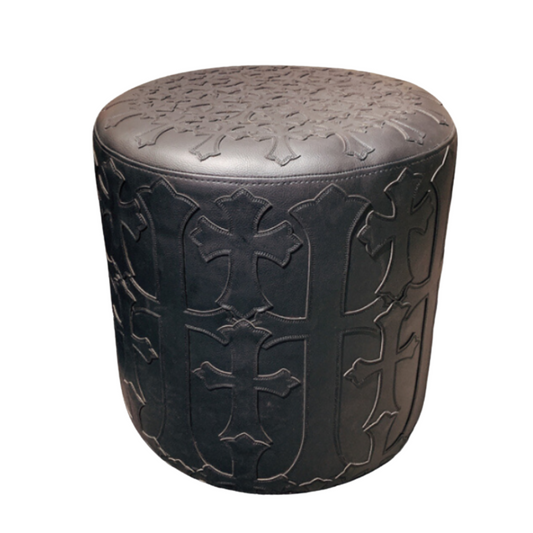 Chrome Hearts inspired Leather Ottoman - Black
