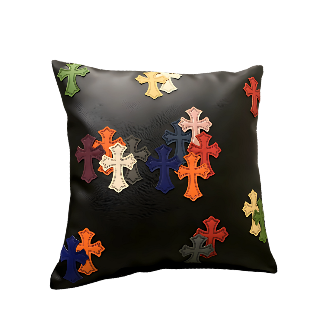 Chrome Hearts Inspired 'Cemetery' Leather Throw Pillow