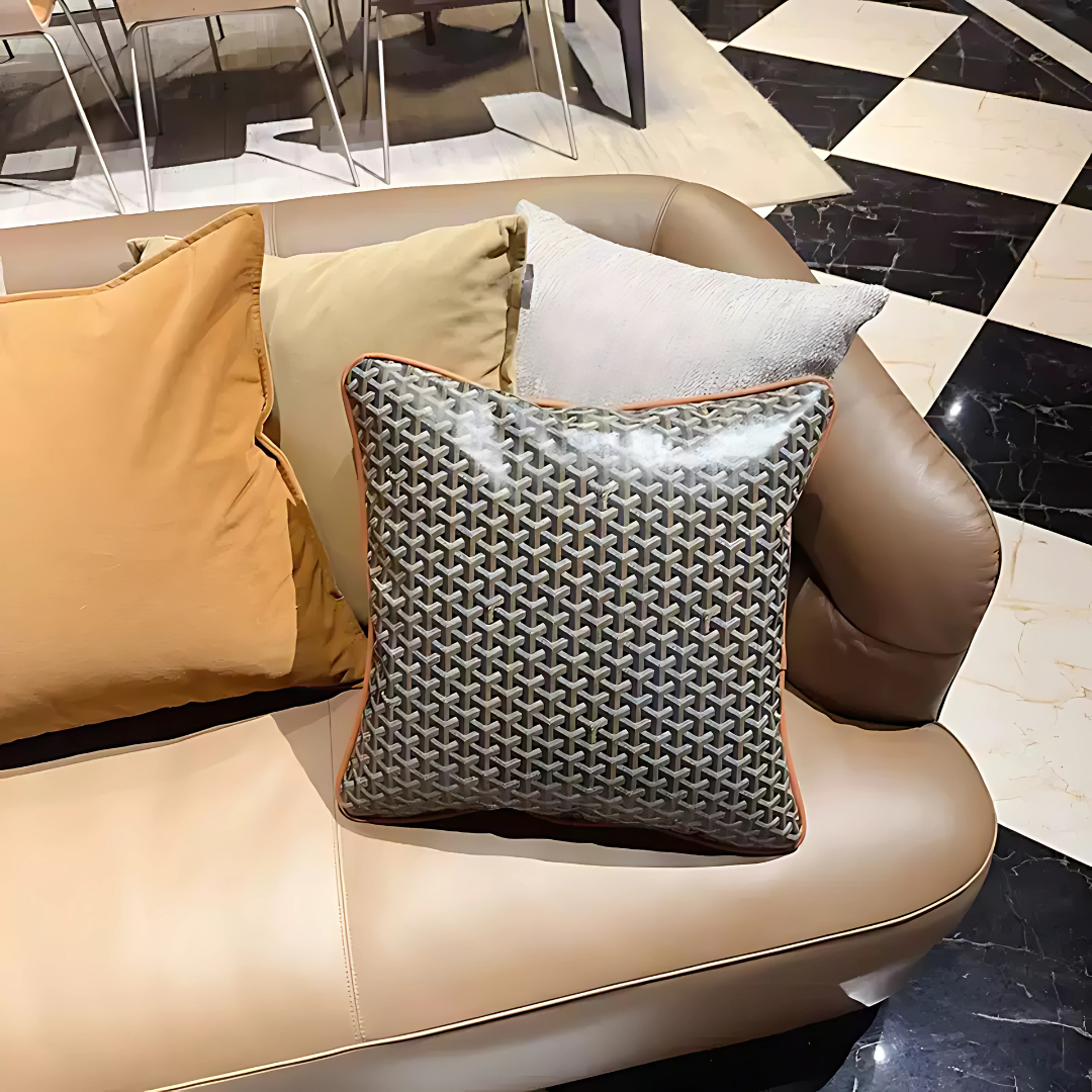 Goyard Inspired Leather Throw Pillow – 18" Waffle Cone Design | Modern Home Decor by Per Diem