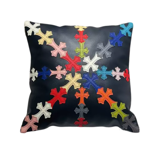 Chrome Hearts Inspired Leather Throw Pillow