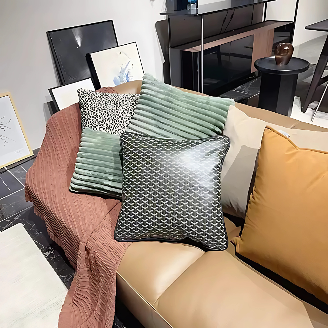 Goyard Inspired Leather Throw Pillow – 18" Waffle Cone Design | Modern Home Decor by Per Diem