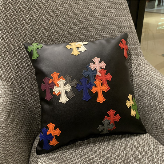 Chrome Hearts Inspired 'Cemetery' Leather Throw Pillow