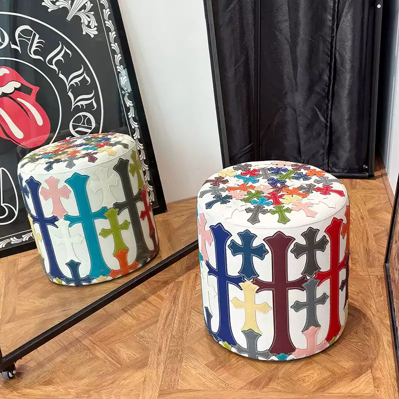 Chrome Hearts inspired Leather Ottoman - White