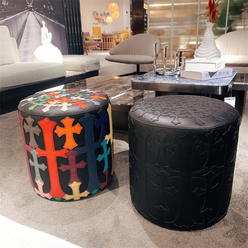 Chrome Hearts inspired Leather Ottoman - Black