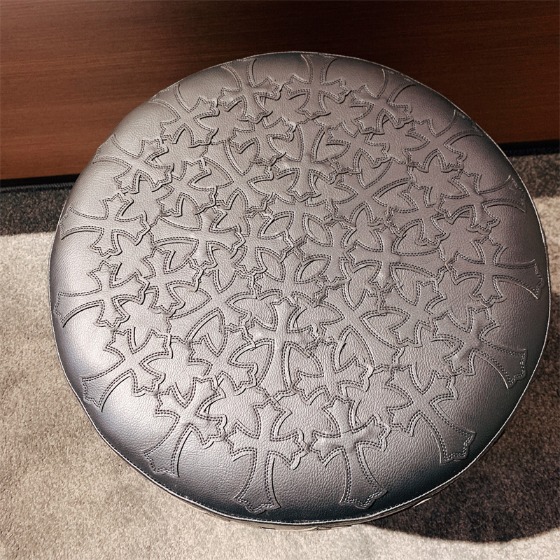 Chrome Hearts inspired Leather Ottoman - Black