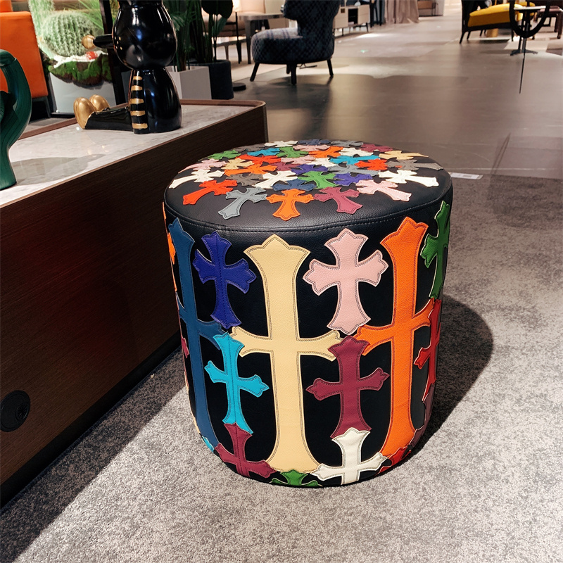 Chrome Hearts inspired Leather Ottoman - Multicolor