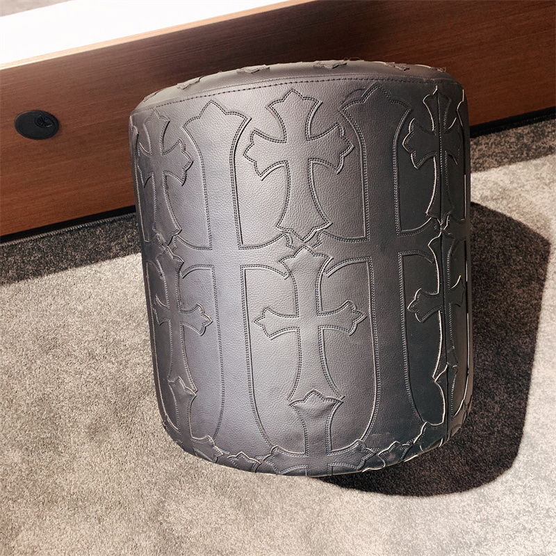 Chrome Hearts inspired Leather Ottoman - Black