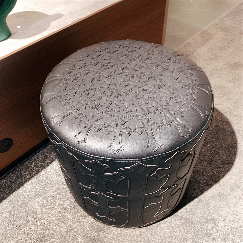 Chrome Hearts inspired Leather Ottoman - Black