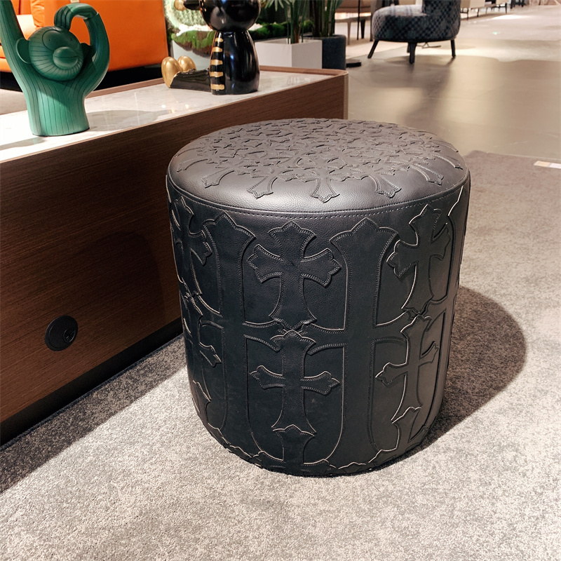 Chrome Hearts inspired Leather Ottoman - Black