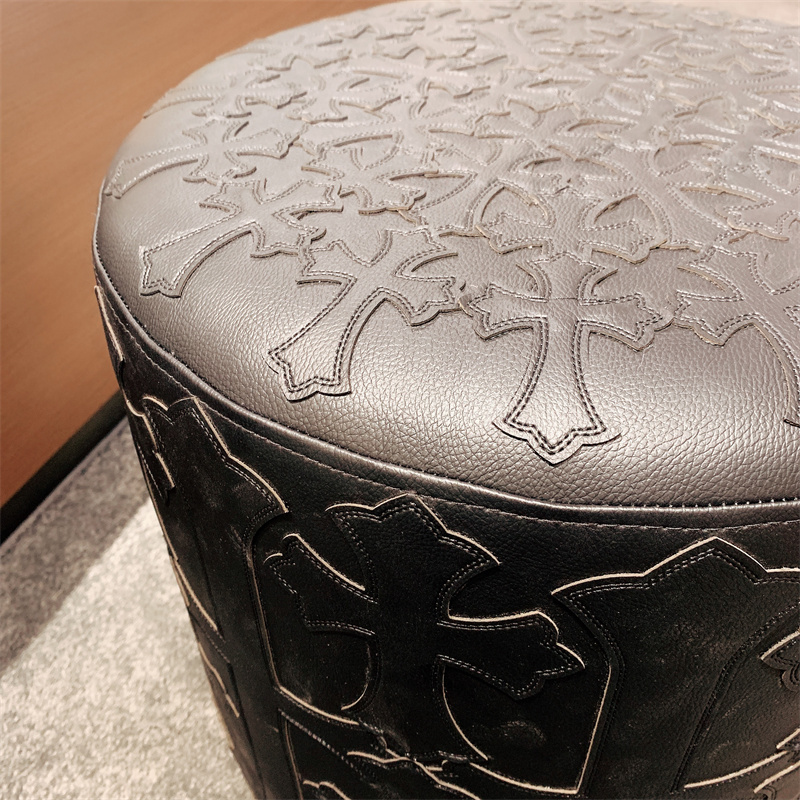 Chrome Hearts inspired Leather Ottoman - Black