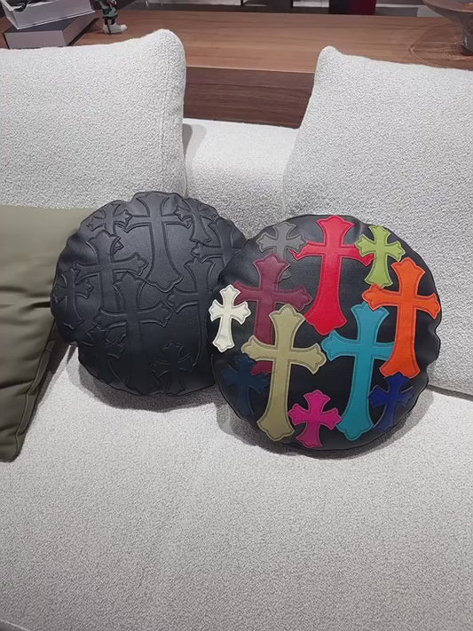 Chrome Hearts Inspired Leather Pillow - Round